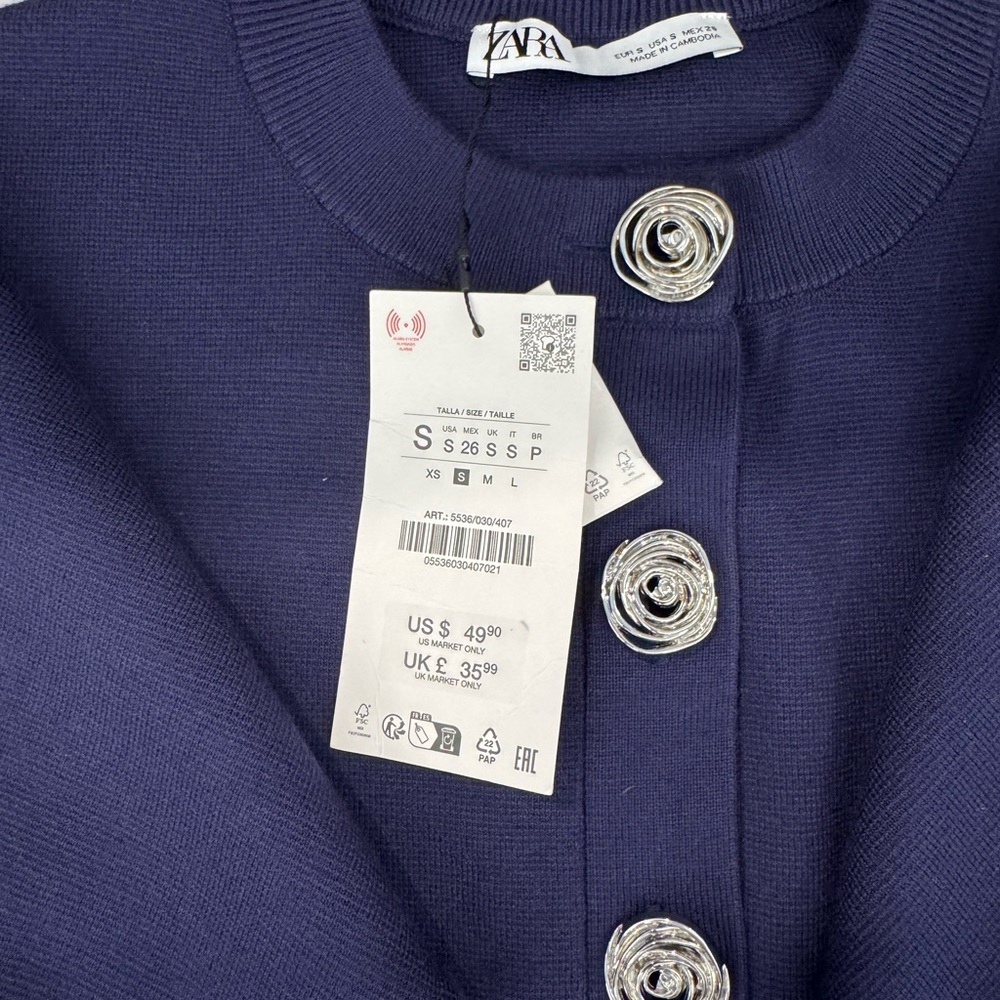 Zara navy spiral button knit jacket, NWT, Small, sold out in this size! - Picture 6 of 6